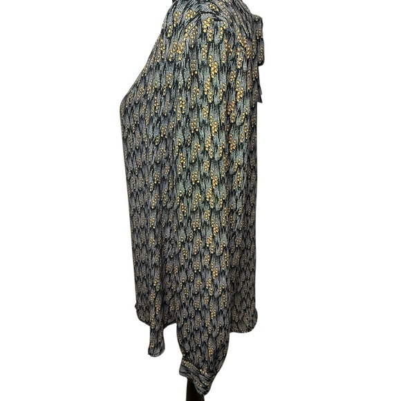 LOFT | Black, Gold & White Patterned Long Sleeve Blouse with Back Tie | Sz L - Picture 2 of 5